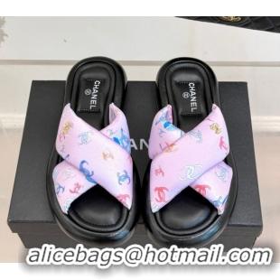 Comfortable Chanel Printed Flat Slides Sandal Pink 2025 CH071402