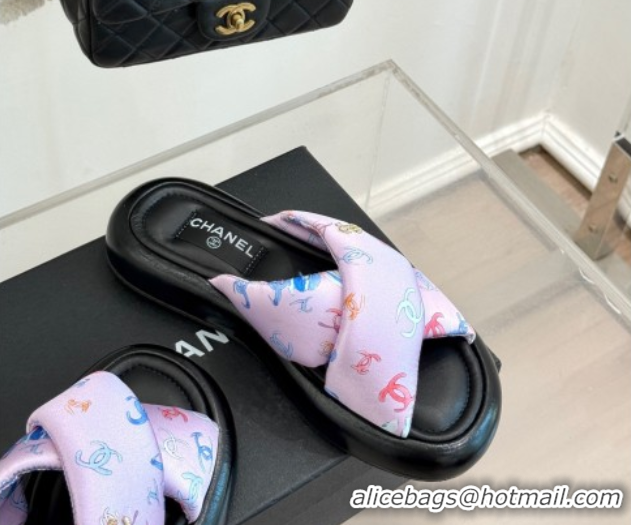 Comfortable Chanel Printed Flat Slides Sandal Pink 2025 CH071402
