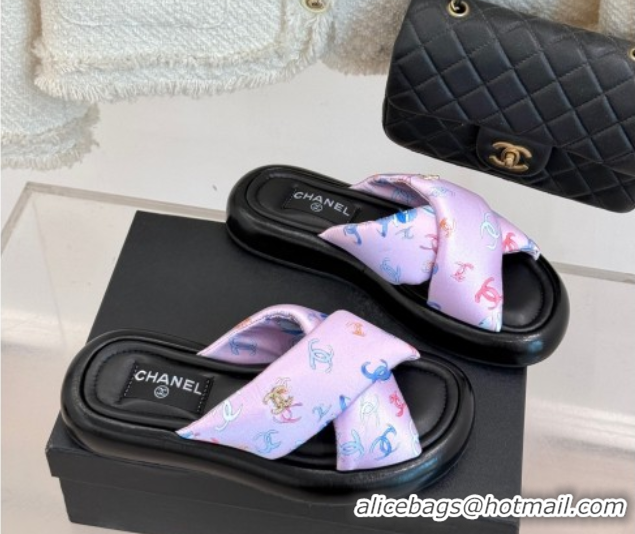 Comfortable Chanel Printed Flat Slides Sandal Pink 2025 CH071402