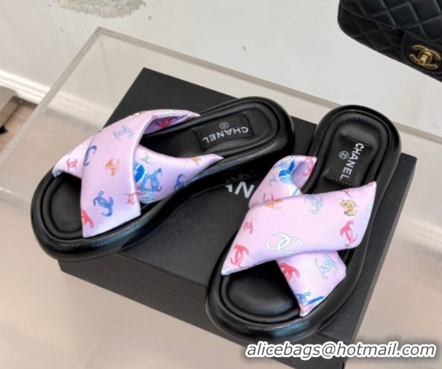 Comfortable Chanel Printed Flat Slides Sandal Pink 2025 CH071402