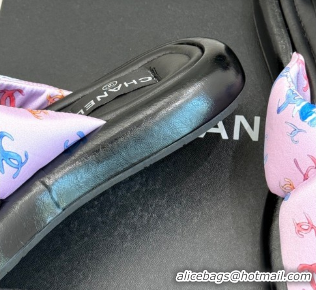 Comfortable Chanel Printed Flat Slides Sandal Pink 2025 CH071402