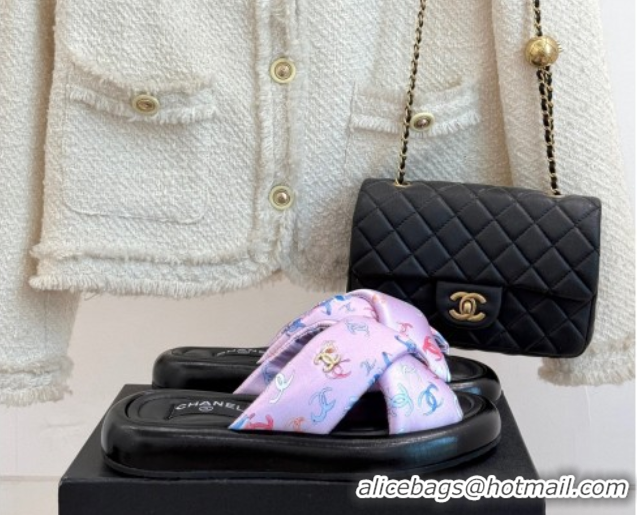Comfortable Chanel Printed Flat Slides Sandal Pink 2025 CH071402