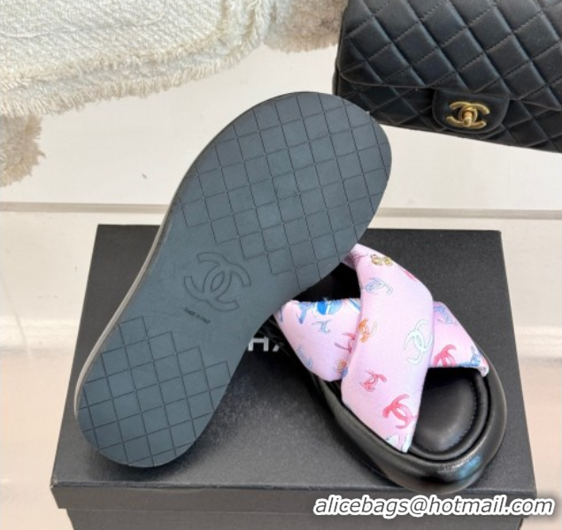 Comfortable Chanel Printed Flat Slides Sandal Pink 2025 CH071402