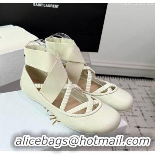 Buy New Cheap Dior Shade Ballet Flats in Satin with Elastic Straps D0001 White 2025