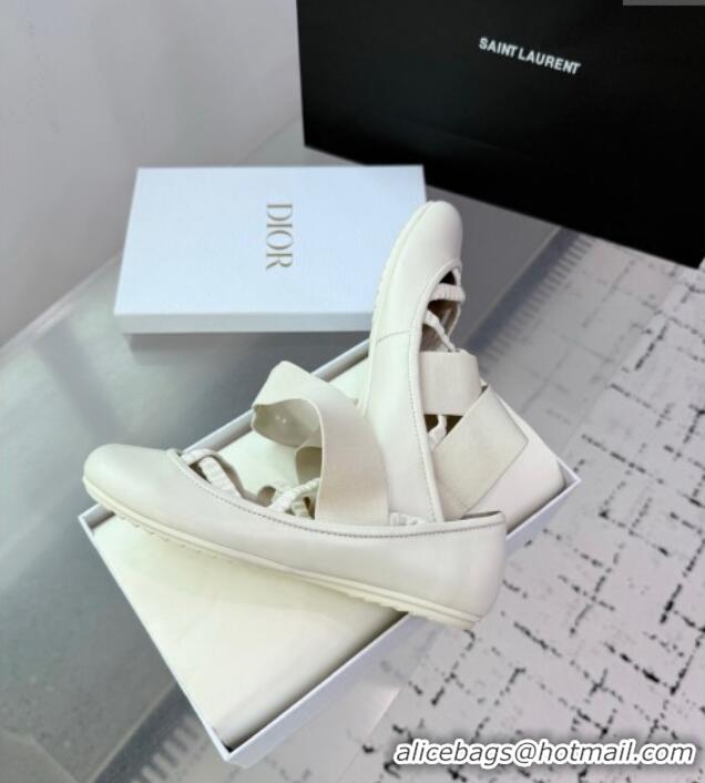 Buy New Cheap Dior Shade Ballet Flats in Satin with Elastic Straps D0001 White 2025