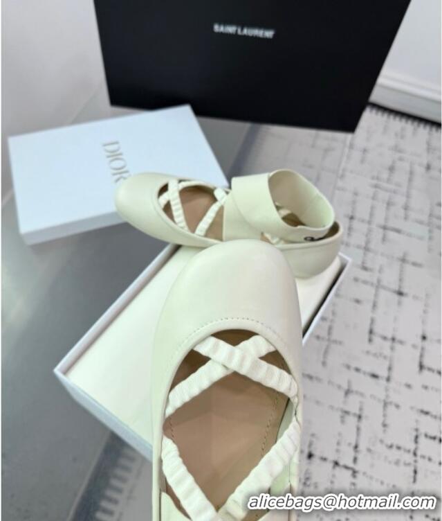 Buy New Cheap Dior Shade Ballet Flats in Satin with Elastic Straps D0001 White 2025