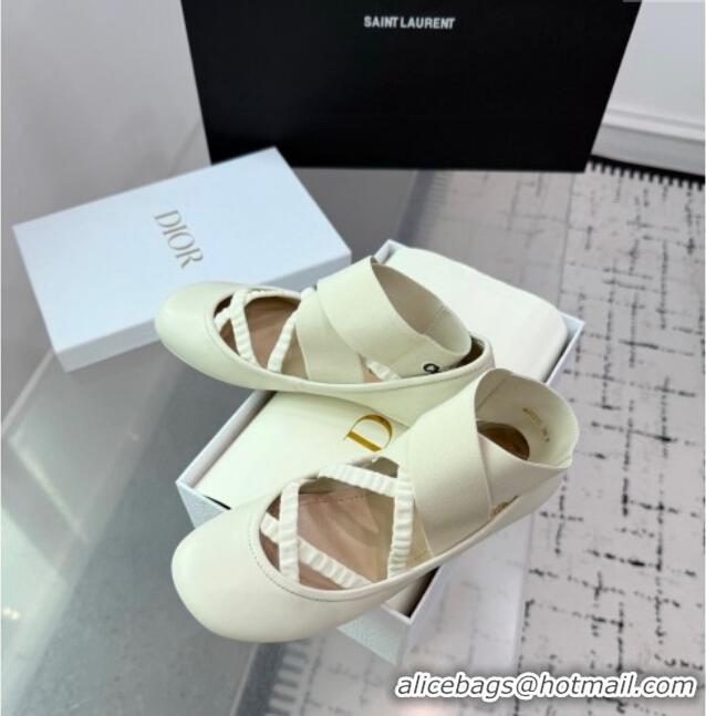 Buy New Cheap Dior Shade Ballet Flats in Satin with Elastic Straps D0001 White 2025