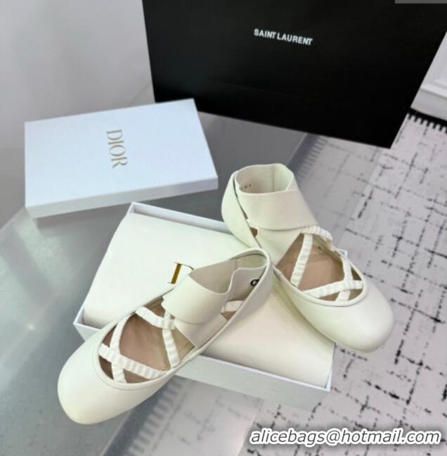 Buy New Cheap Dior Shade Ballet Flats in Satin with Elastic Straps D0001 White 2025