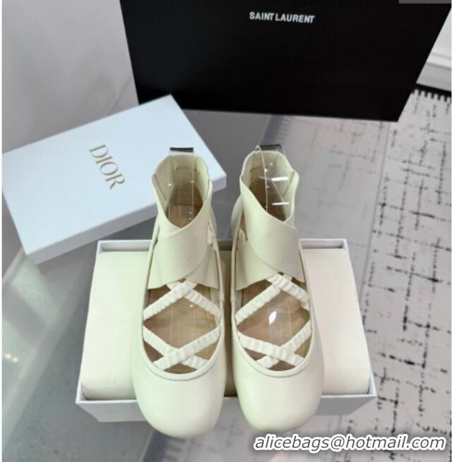 Buy New Cheap Dior Shade Ballet Flats in Satin with Elastic Straps D0001 White 2025