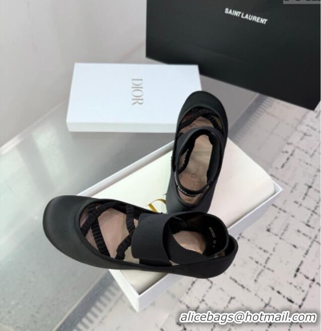Luxury Classic Dior Shade Ballet Flats in Satin with Elastic Straps D0001 Black 2025