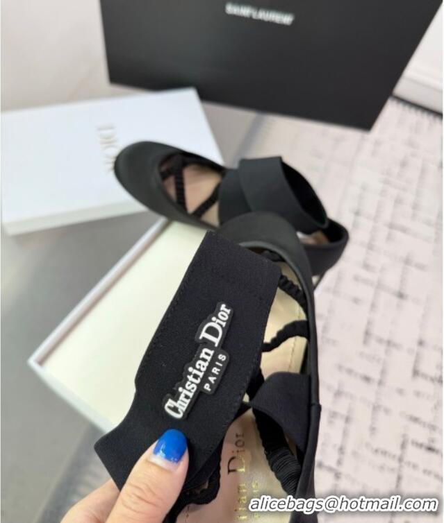 Luxury Classic Dior Shade Ballet Flats in Satin with Elastic Straps D0001 Black 2025