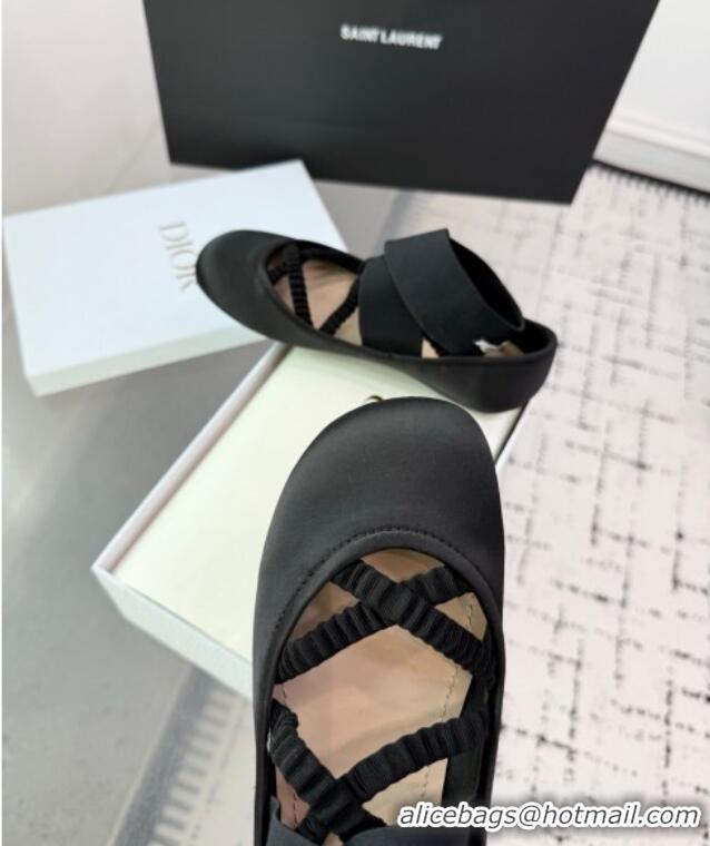 Luxury Classic Dior Shade Ballet Flats in Satin with Elastic Straps D0001 Black 2025