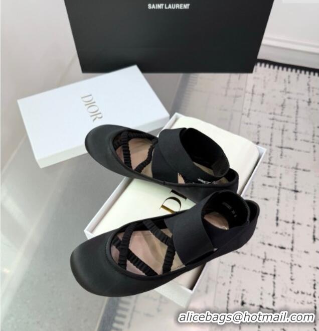 Luxury Classic Dior Shade Ballet Flats in Satin with Elastic Straps D0001 Black 2025