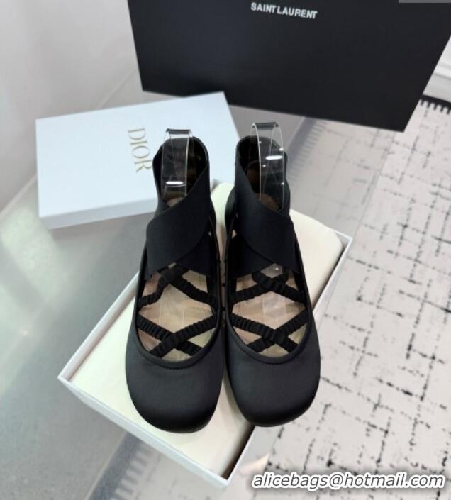 Luxury Classic Dior Shade Ballet Flats in Satin with Elastic Straps D0001 Black 2025