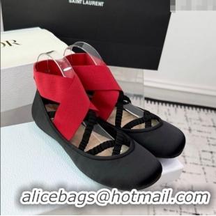 ​Discount Dior Shade Ballet Flats in Satin with Elastic Straps D0001 Black/Red 2025