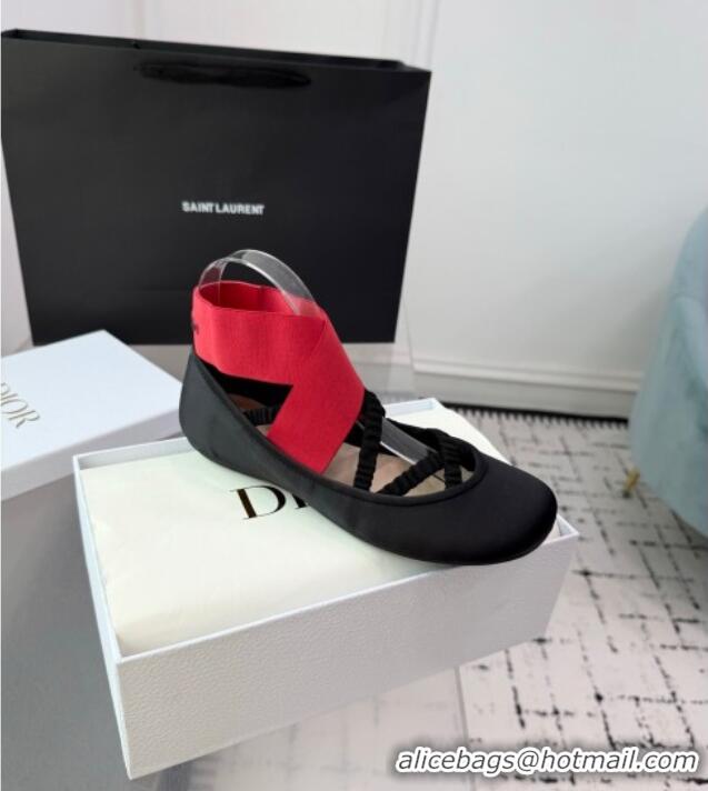 ​Discount Dior Shade Ballet Flats in Satin with Elastic Straps D0001 Black/Red 2025
