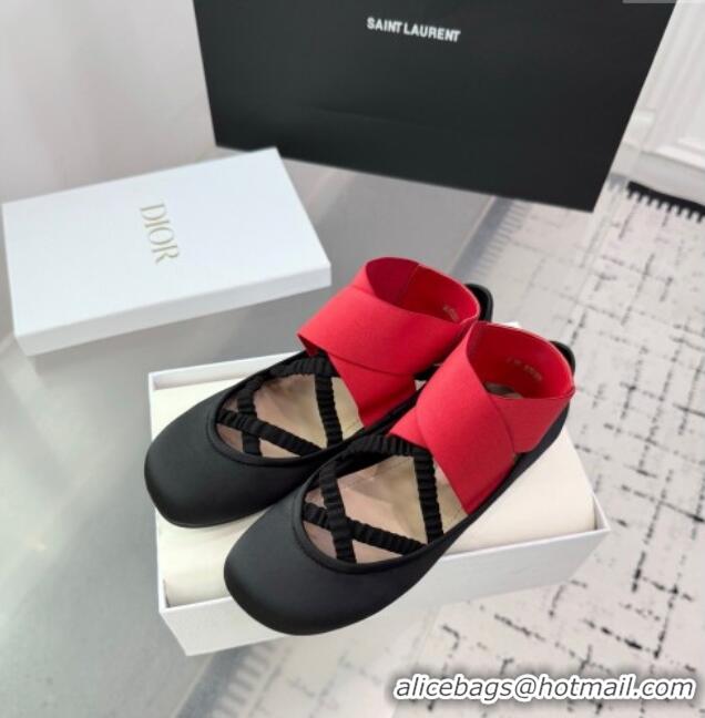 ​Discount Dior Shade Ballet Flats in Satin with Elastic Straps D0001 Black/Red 2025