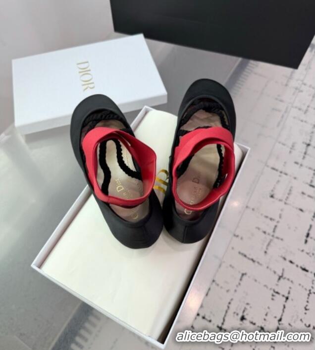 ​Discount Dior Shade Ballet Flats in Satin with Elastic Straps D0001 Black/Red 2025