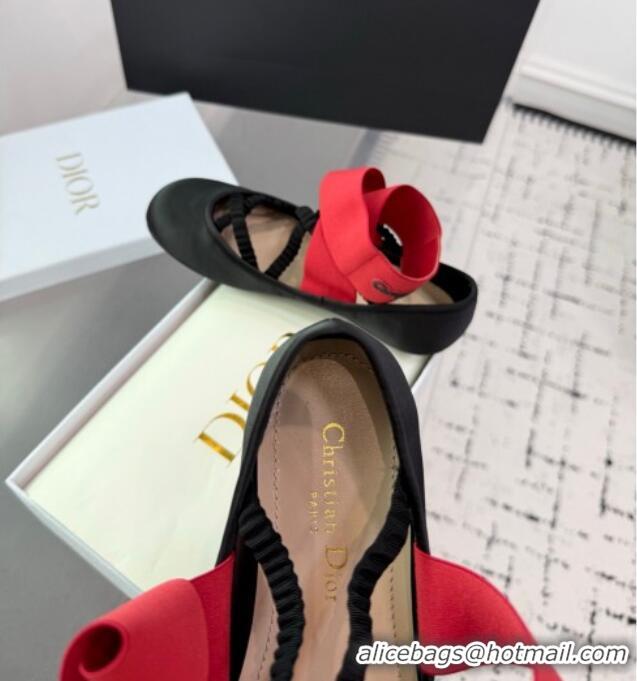 ​Discount Dior Shade Ballet Flats in Satin with Elastic Straps D0001 Black/Red 2025