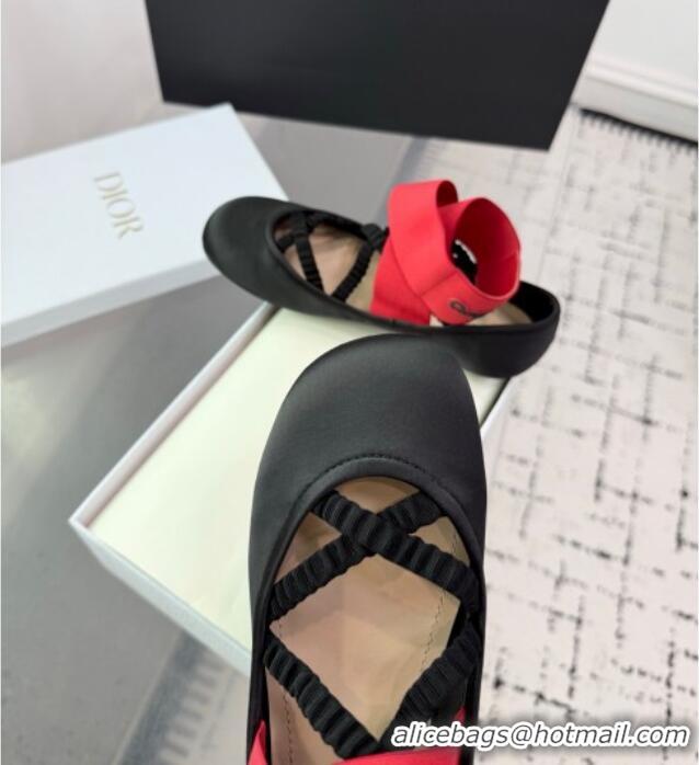 ​Discount Dior Shade Ballet Flats in Satin with Elastic Straps D0001 Black/Red 2025