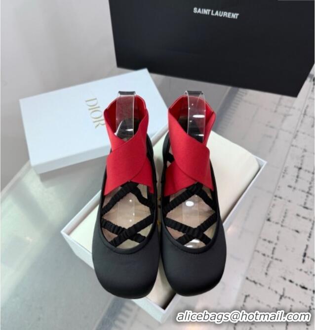 ​Discount Dior Shade Ballet Flats in Satin with Elastic Straps D0001 Black/Red 2025