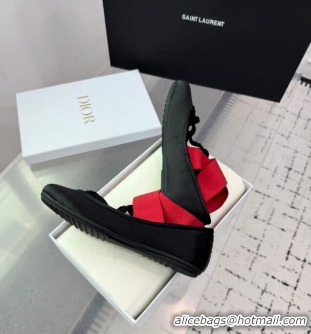 ​Discount Dior Shade Ballet Flats in Satin with Elastic Straps D0001 Black/Red 2025