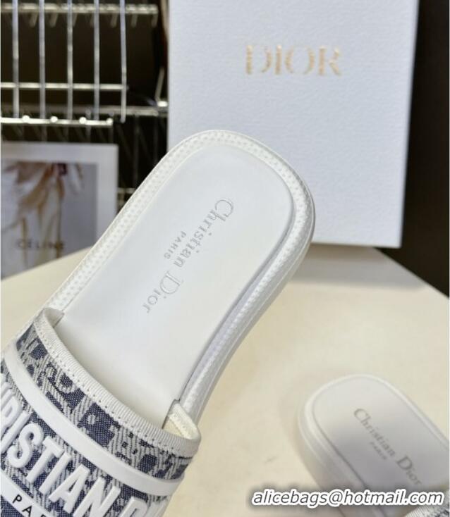 Spot Bulk Dior Dioriviera Dway Flat Slides Sandal in Chambray Blue Jacquard with Ecru Raffia Oblique Motif and White Rub