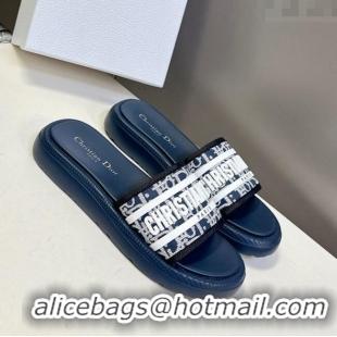 ​Top Quality Dior Dioriviera Dway Flat Slides Sandal in Oblique Embroidered Cotton and White Rubber D0006 Blue 2025
