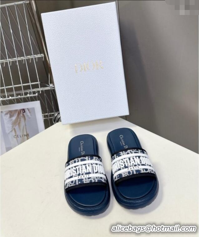 ​Top Quality Dior Dioriviera Dway Flat Slides Sandal in Oblique Embroidered Cotton and White Rubber D0006 Blue 2025