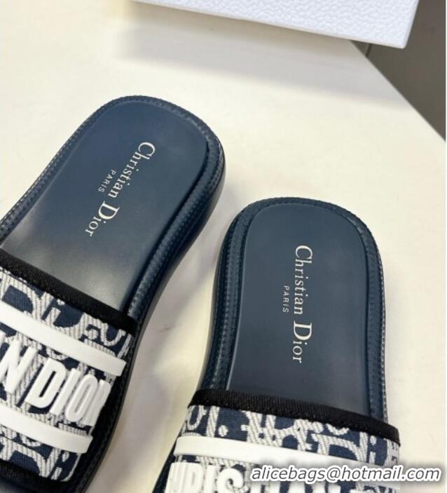 ​Top Quality Dior Dioriviera Dway Flat Slides Sandal in Oblique Embroidered Cotton and White Rubber D0006 Blue 2025