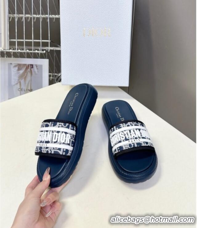 ​Top Quality Dior Dioriviera Dway Flat Slides Sandal in Oblique Embroidered Cotton and White Rubber D0006 Blue 2025