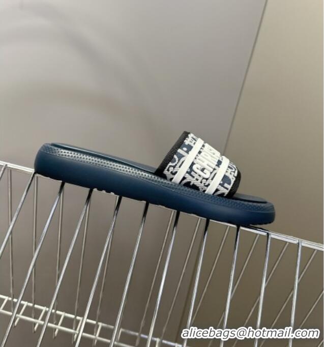 ​Top Quality Dior Dioriviera Dway Flat Slides Sandal in Oblique Embroidered Cotton and White Rubber D0006 Blue 2025