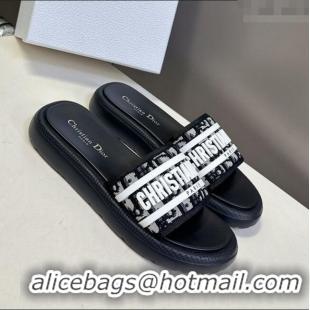 ​New Design Dior Dioriviera Dway Flat Slides Sandal in Oblique Embroidered Cotton and White Rubber D0006 Black 2025