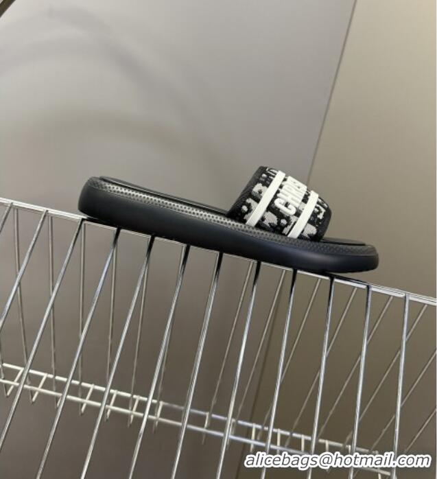 ​New Design Dior Dioriviera Dway Flat Slides Sandal in Oblique Embroidered Cotton and White Rubber D0006 Black 2025