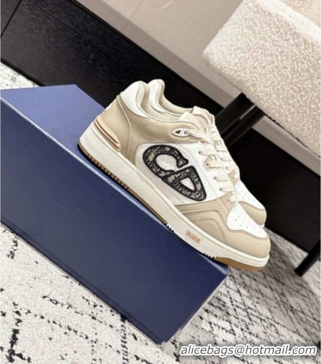 ​Spot Bulk Dior B57 Dribble Low-Top Sneakers in Smooth Calfskin with Beige and Black Dior Oblique Jacquard D0007 White/B