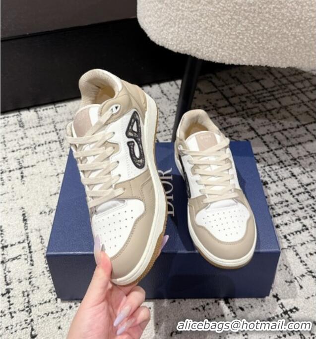 ​Spot Bulk Dior B57 Dribble Low-Top Sneakers in Smooth Calfskin with Beige and Black Dior Oblique Jacquard D0007 White/B