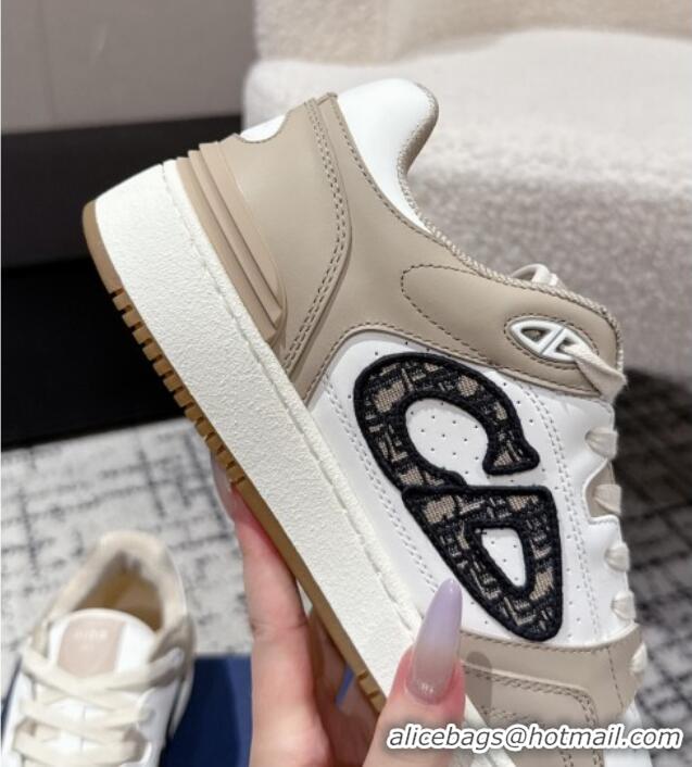 ​Spot Bulk Dior B57 Dribble Low-Top Sneakers in Smooth Calfskin with Beige and Black Dior Oblique Jacquard D0007 White/B
