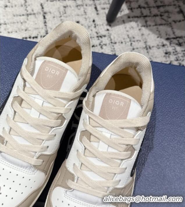 ​Spot Bulk Dior B57 Dribble Low-Top Sneakers in Smooth Calfskin with Beige and Black Dior Oblique Jacquard D0007 White/B