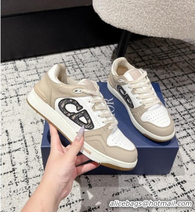 ​Spot Bulk Dior B57 Dribble Low-Top Sneakers in Smooth Calfskin with Beige and Black Dior Oblique Jacquard D0007 White/B