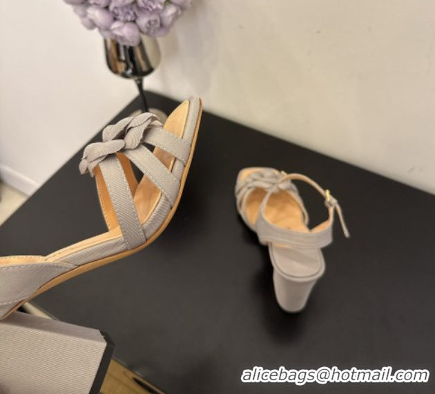 Good Quality Chanel Heel Camellia Sandals 9cm in Grey Suede 2025 G46516