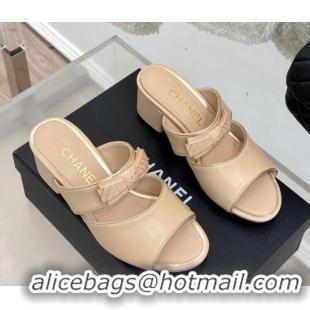 Buy Ladies Chanel Calfskin Heel Slides Sandal with Bow Beige 2025 CH071403