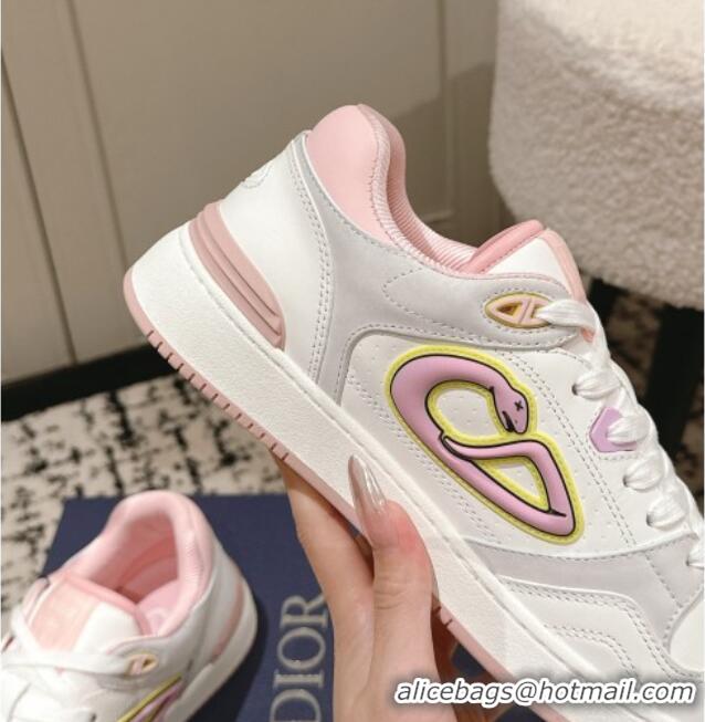 Inexpensive Dior B57 Dribble Low-Top Sneakers in Calfskin Leather D008 White/Light Pink 2025