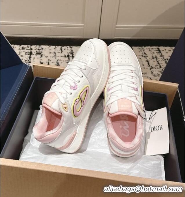 Inexpensive Dior B57 Dribble Low-Top Sneakers in Calfskin Leather D008 White/Light Pink 2025