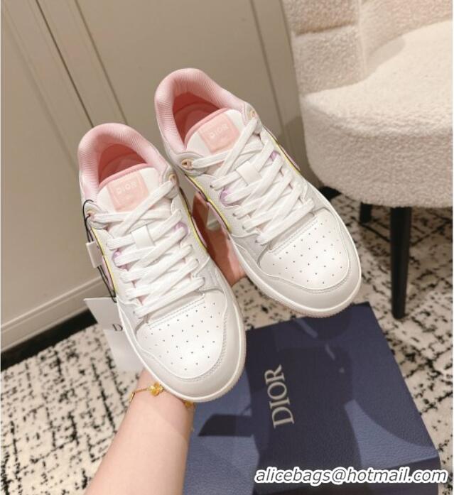 Inexpensive Dior B57 Dribble Low-Top Sneakers in Calfskin Leather D008 White/Light Pink 2025