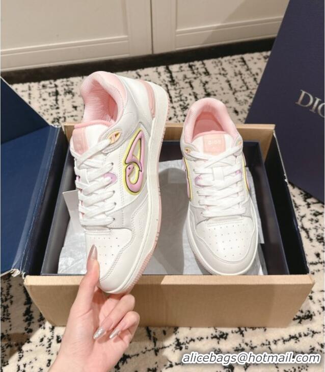 Inexpensive Dior B57 Dribble Low-Top Sneakers in Calfskin Leather D008 White/Light Pink 2025