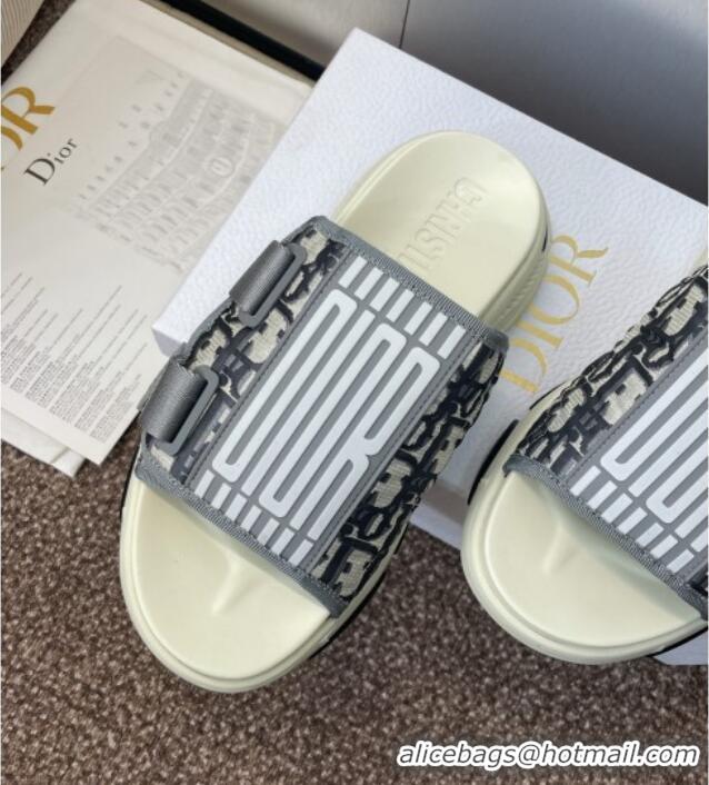 Low Cost Dior D-Wander Platform Slides Sandal in Oblique Fabric D0021 Grey 2025