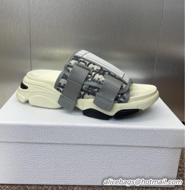 Low Cost Dior D-Wander Platform Slides Sandal in Oblique Fabric D0021 Grey 2025
