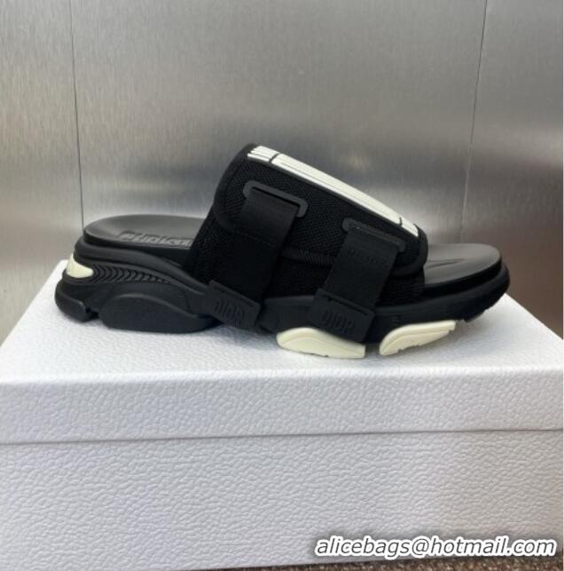 Top Quality Dior D-Wander Platform Slides Sandal in Mesh Fabric D0021 Black 2025