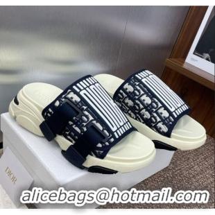​Luxury Cheap Dior D-Wander Platform Slides Sandal in Oblique Fabric D0021 Blue/Beige 2025