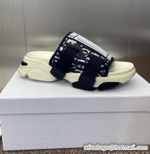 ​Luxury Cheap Dior D-Wander Platform Slides Sandal in Oblique Fabric D0021 Blue/Beige 2025